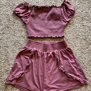 Women's Off-Shoulder Smocked Top and Shorts Set